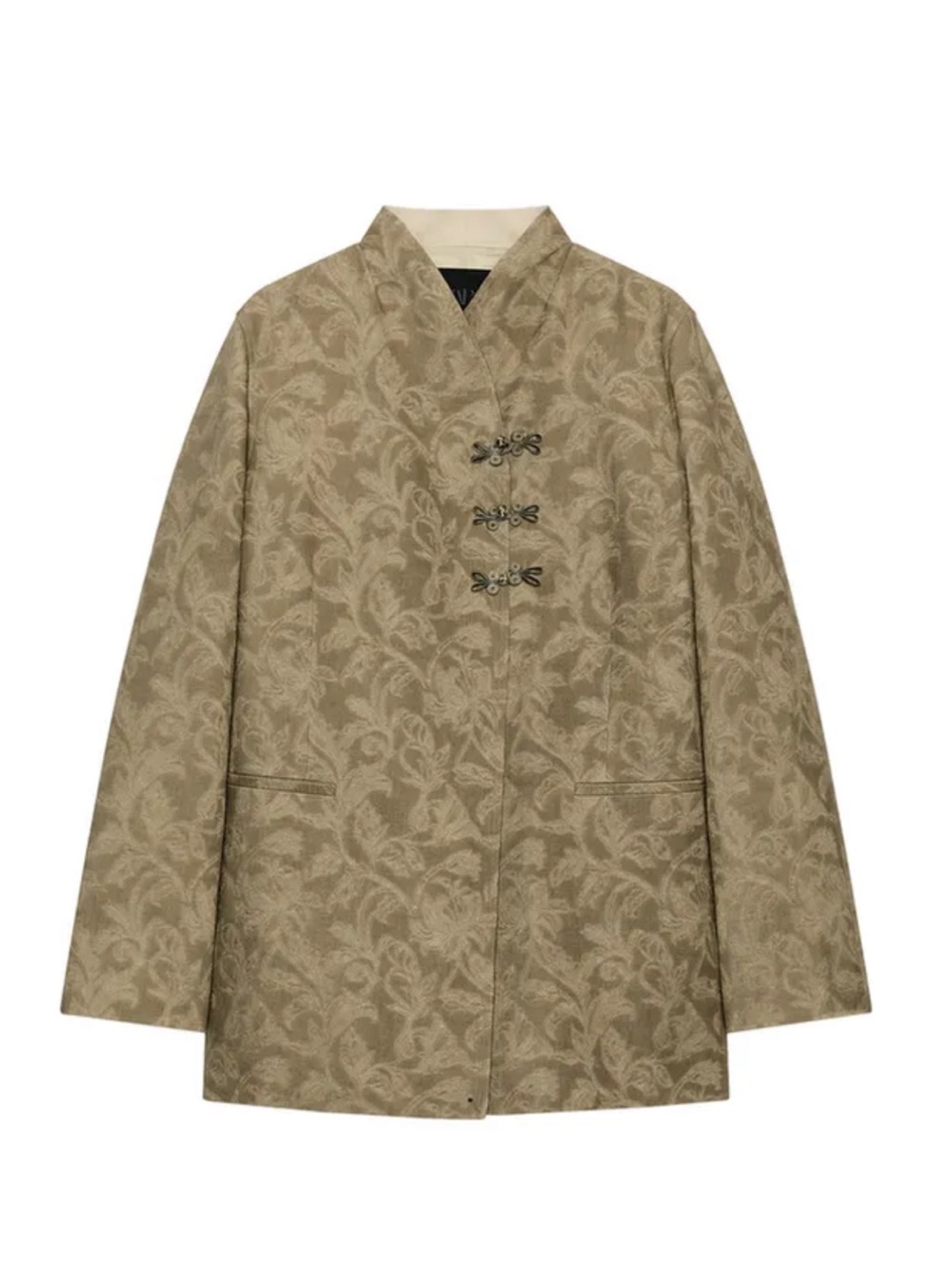 Zara Tan Brocade Trench Coat with Frog Closures